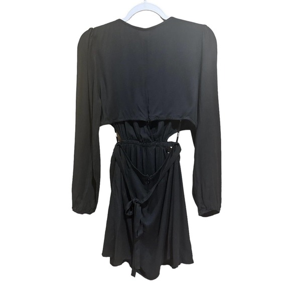 NWT Forever 21 Dress Womens Black Deep V-Neck Long Sleeve Cutout Tie Back Size L - Picture 8 of 16